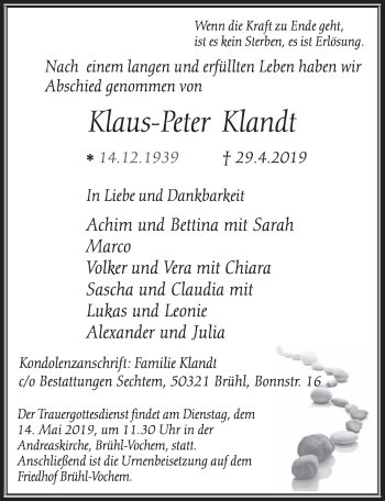 Anzeige von Klaus-Peter Klandt von  Schlossbote/Werbekurier 