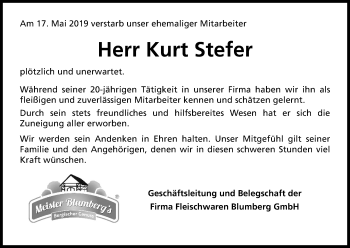 Anzeige von Kurt Stefer von Kölner Stadt-Anzeiger / Kölnische Rundschau / Express