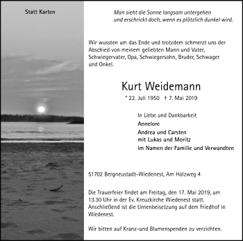 Anzeige von Kurt Weidemann von Kölner Stadt-Anzeiger / Kölnische Rundschau / Express