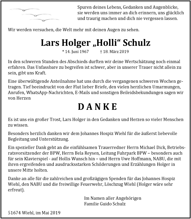  Traueranzeige für Lars Holger Schulz vom 18.07.2023 aus  Anzeigen Echo 