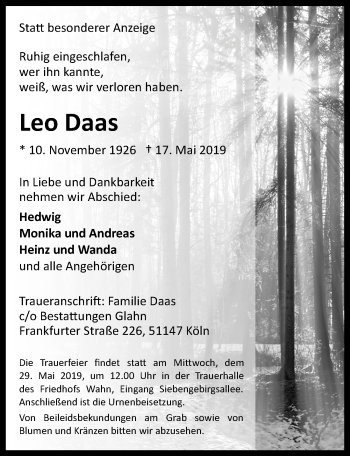 Anzeige von Leo Daas von  Kölner Wochenspiegel 