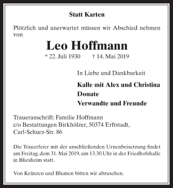 Anzeige von Leo Hoffmann von  Werbepost 