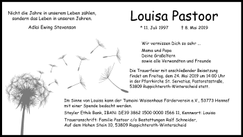 Anzeige von Louisa Pastoor von Kölner Stadt-Anzeiger / Kölnische Rundschau / Express