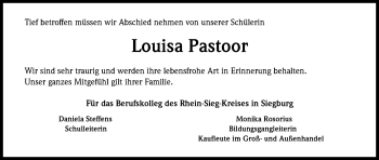 Anzeige von Louisa Pastoor von Kölner Stadt-Anzeiger / Kölnische Rundschau / Express