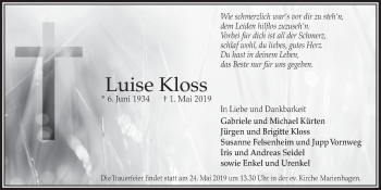 Anzeige von Luise Kloss von  Anzeigen Echo  Lokalanzeiger 