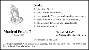 Anzeige von Manfred Feldhoff von Kölner Stadt-Anzeiger / Kölnische Rundschau / Express