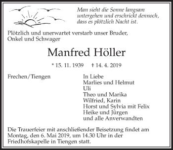 Anzeige von Manfred Höller von  Sonntags-Post 