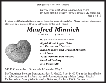 Anzeige von Manfred Minnich von  Anzeigen Echo 