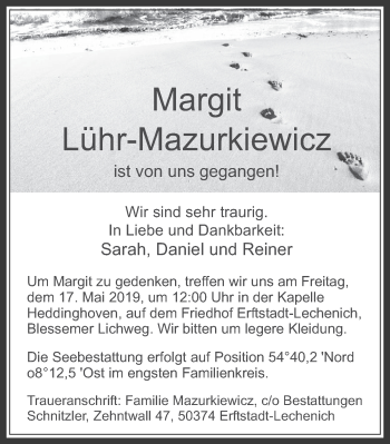 Anzeige von Margit Lühr-Mazurkiewicz von  Werbepost 