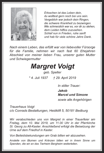 Anzeige von Margret Voigt von  Werbepost 