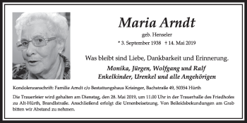 Anzeige von Maria Arndt von  Sonntags-Post 