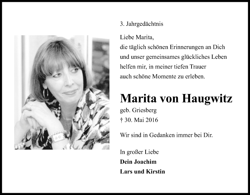  Traueranzeige für Marita von Haugwitz vom 25.05.2019 aus Kölner Stadt-Anzeiger / Kölnische Rundschau / Express