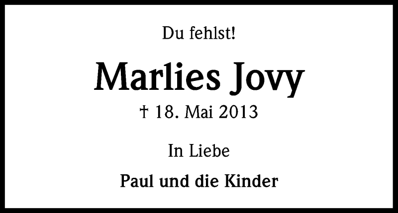  Traueranzeige für Marlies Jovy vom 18.07.2023 aus Kölner Stadt-Anzeiger / Kölnische Rundschau / Express