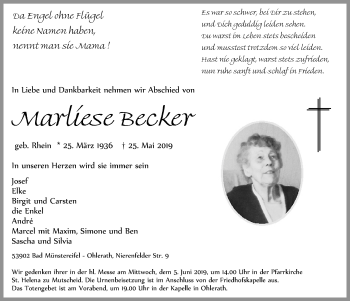 Anzeige von Marliese Becker von  Blickpunkt Euskirchen 