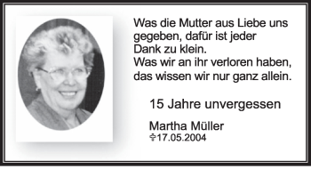 Anzeige von Martha Müller von  Schlossbote/Werbekurier 