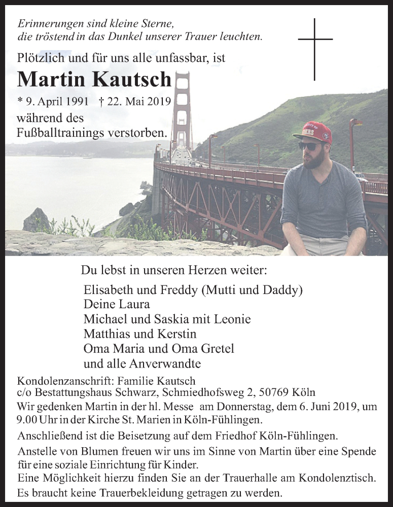  Traueranzeige für Martin Kautsch vom 01.06.2019 aus Kölner Stadt-Anzeiger / Kölnische Rundschau / Express