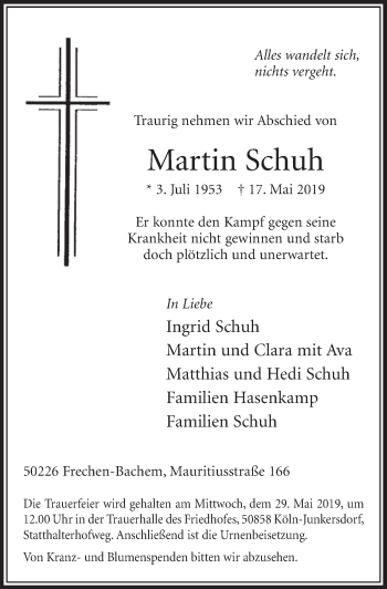 Anzeige von Martin Schuh von  Sonntags-Post 