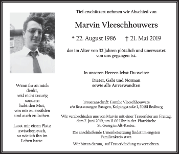 Anzeige von Marvin Vleeschhouwers von  Sonntags-Post 