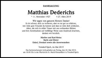 Anzeige von Matthias Dederichs von Kölner Stadt-Anzeiger / Kölnische Rundschau / Express