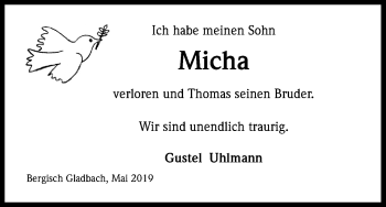 Anzeige von Micha  von Kölner Stadt-Anzeiger / Kölnische Rundschau / Express