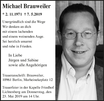 Anzeige von Michael Brauweiler von  Lokalanzeiger 