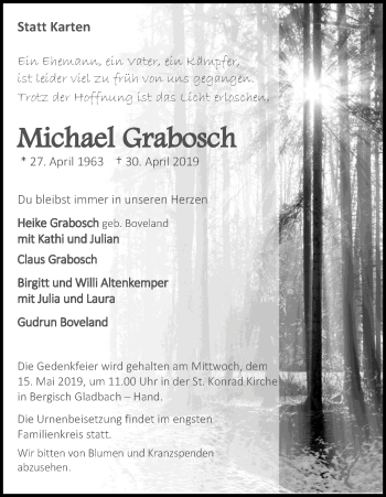 Anzeige von Michael Grabosch von Kölner Stadt-Anzeiger / Kölnische Rundschau / Express