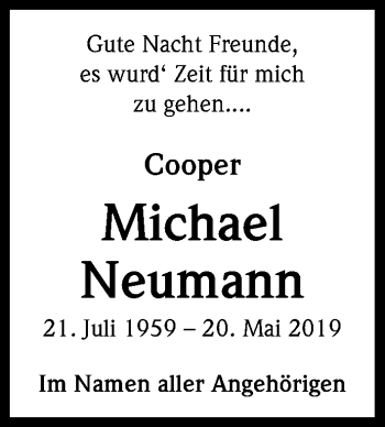 Anzeige von Michael Neumann von Kölner Stadt-Anzeiger / Kölnische Rundschau / Express