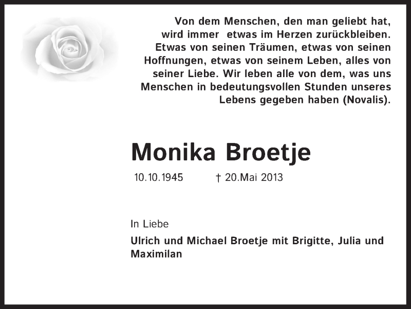  Traueranzeige für Monika Broetje vom 25.05.2019 aus Kölner Stadt-Anzeiger / Kölnische Rundschau / Express
