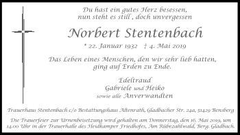 Anzeige von Norbert Stentenbach von Kölner Stadt-Anzeiger / Kölnische Rundschau / Express