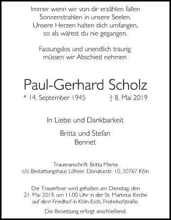 Anzeige von Paul-Gerhard Scholz von Kölner Stadt-Anzeiger / Kölnische Rundschau / Express