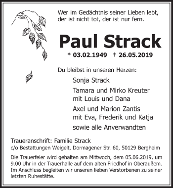 Anzeige von Paul Strack von  Sonntags-Post 