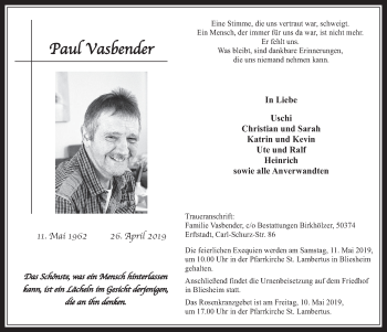 Anzeige von Paul Vasender von  Werbepost 