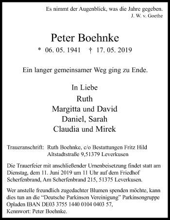 Anzeige von Peter Boehnke von Kölner Stadt-Anzeiger / Kölnische Rundschau / Express