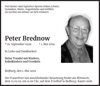 Anzeige von Peter Brednow von Kölner Stadt-Anzeiger / Kölnische Rundschau / Express