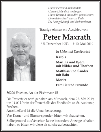 Anzeige von Peter Maxrath von  Sonntags-Post 