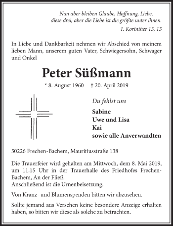 Anzeige von Peter Süßmann von  Sonntags-Post 