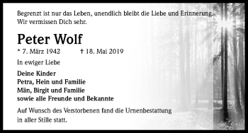 Anzeige von Peter Wolf von Kölner Stadt-Anzeiger / Kölnische Rundschau / Express
