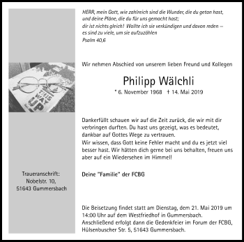Anzeige von Philipp Wälchli von Kölner Stadt-Anzeiger / Kölnische Rundschau / Express