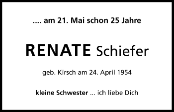 Anzeige von Renate Schiefer von Kölner Stadt-Anzeiger / Kölnische Rundschau / Express