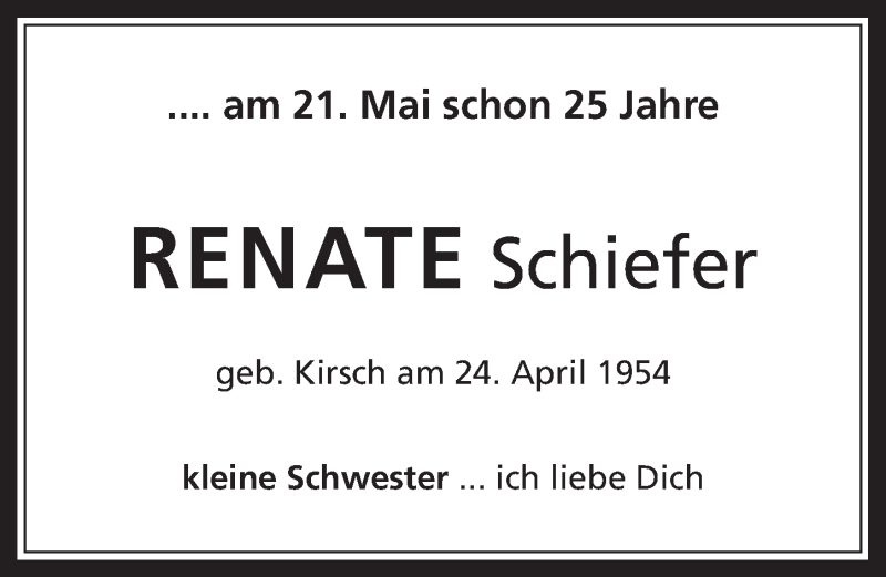 Traueranzeige für Renate Schiefer vom 15.05.2019 aus  Wochenende 