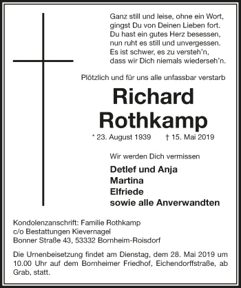 Anzeige von Richard Rothkamp von  Schaufenster/Blickpunkt 