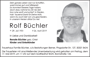 Anzeige von Rolf Büchler von  Schlossbote/Werbekurier 