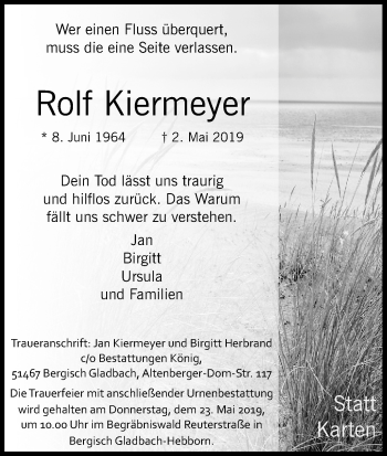 Anzeige von Rolf Kiermeyer von Kölner Stadt-Anzeiger / Kölnische Rundschau / Express