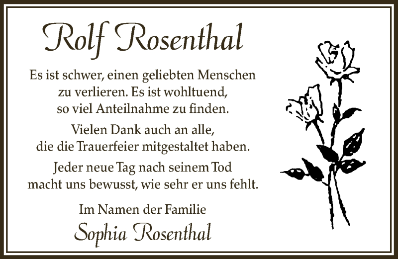  Traueranzeige für Rolf Rosenthal vom 15.05.2019 aus  Lokalanzeiger 
