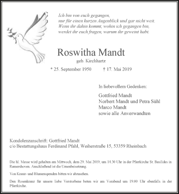 Anzeige von Roswitha Mandt von  Schaufenster/Blickpunkt 