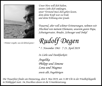 Anzeige von Rudolf Degen von Kölner Stadt-Anzeiger / Kölnische Rundschau / Express