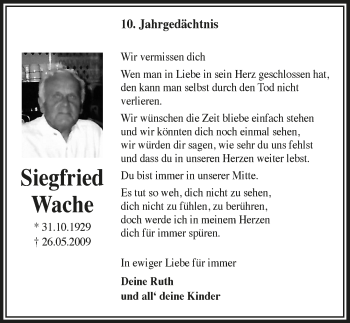 Anzeige von Siegfried Wache von  Lokalanzeiger 