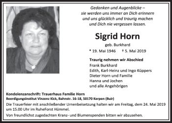 Anzeige von Sigrid Horn von  Sonntags-Post 