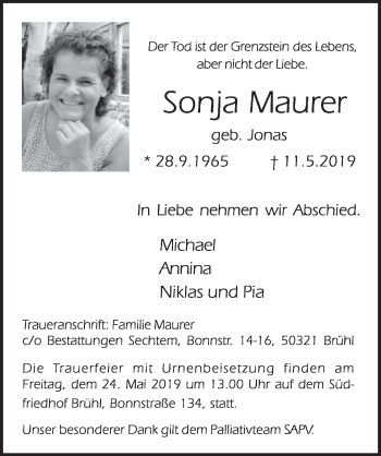 Anzeige von Sonja Maurer von  Schlossbote/Werbekurier 