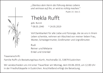 Anzeige von Thekla Rufft von  Blickpunkt Euskirchen 